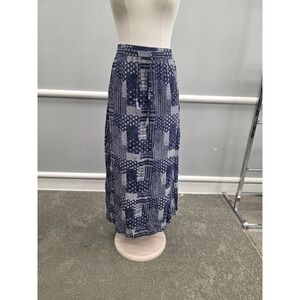 Caslon Womens XL Blue White Patchwork Print Maxi Skirt Elastic Waist Drawstring